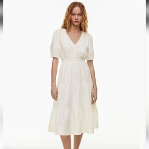 Little Moon Bask Tiered Midi cotton Dress off white
